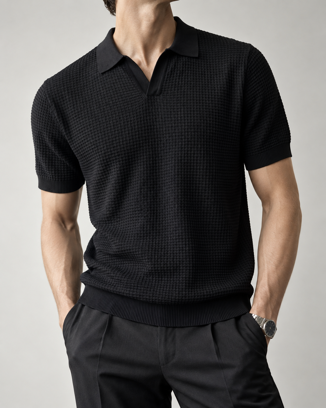 Men’s Old-Money Style Cool-Touch Honeycomb Knit Polo