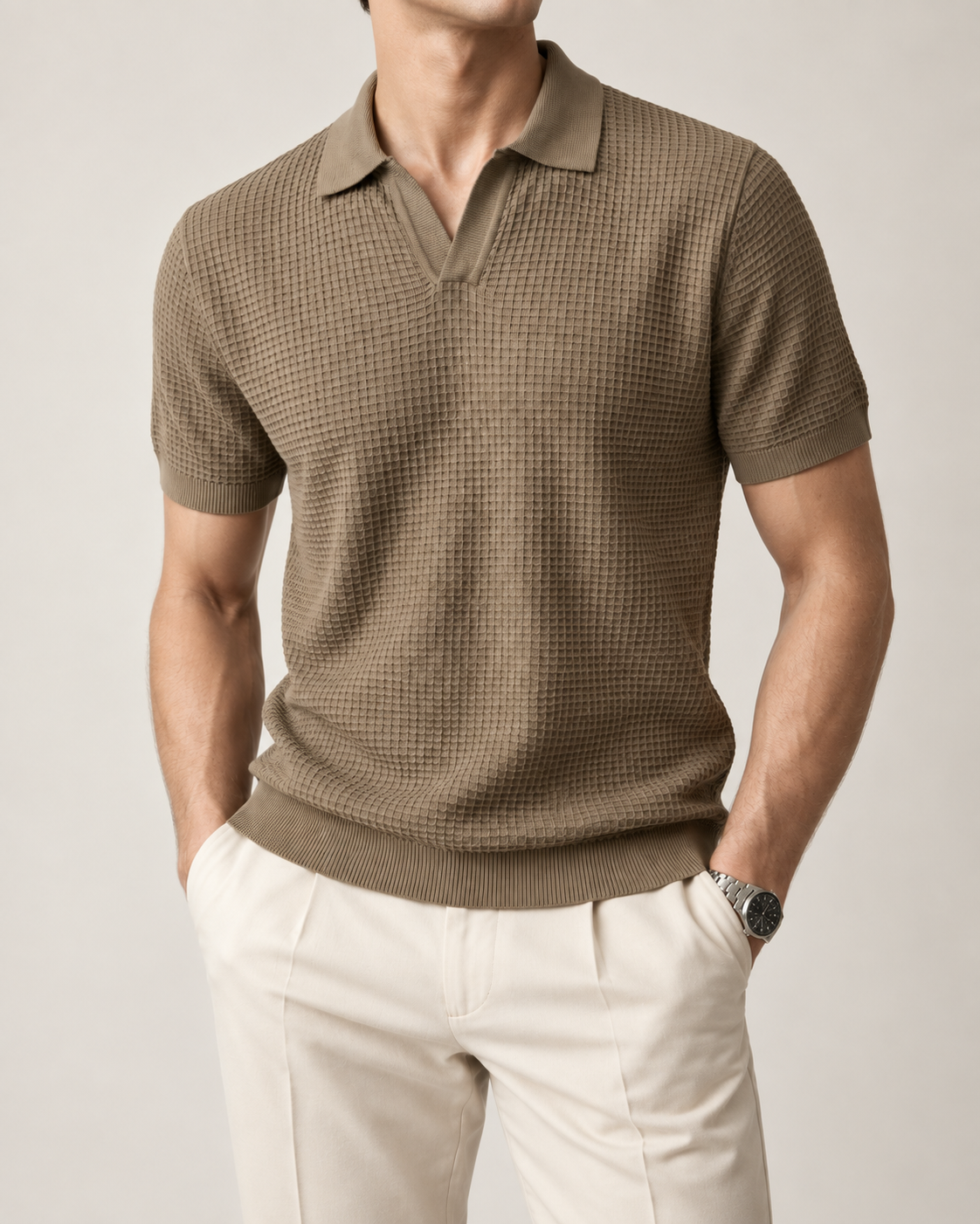 Men’s Old-Money Style Cool-Touch Honeycomb Knit Polo