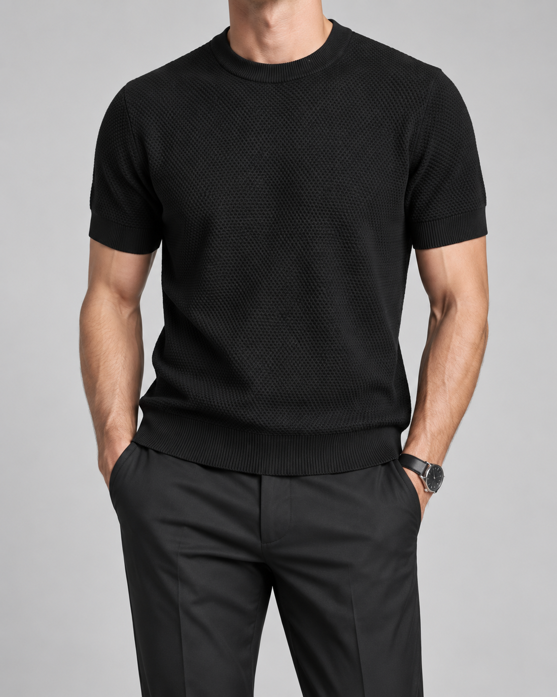 Men’s Old-Money Style Cool-Touch Honeycomb Knit T-Shirt