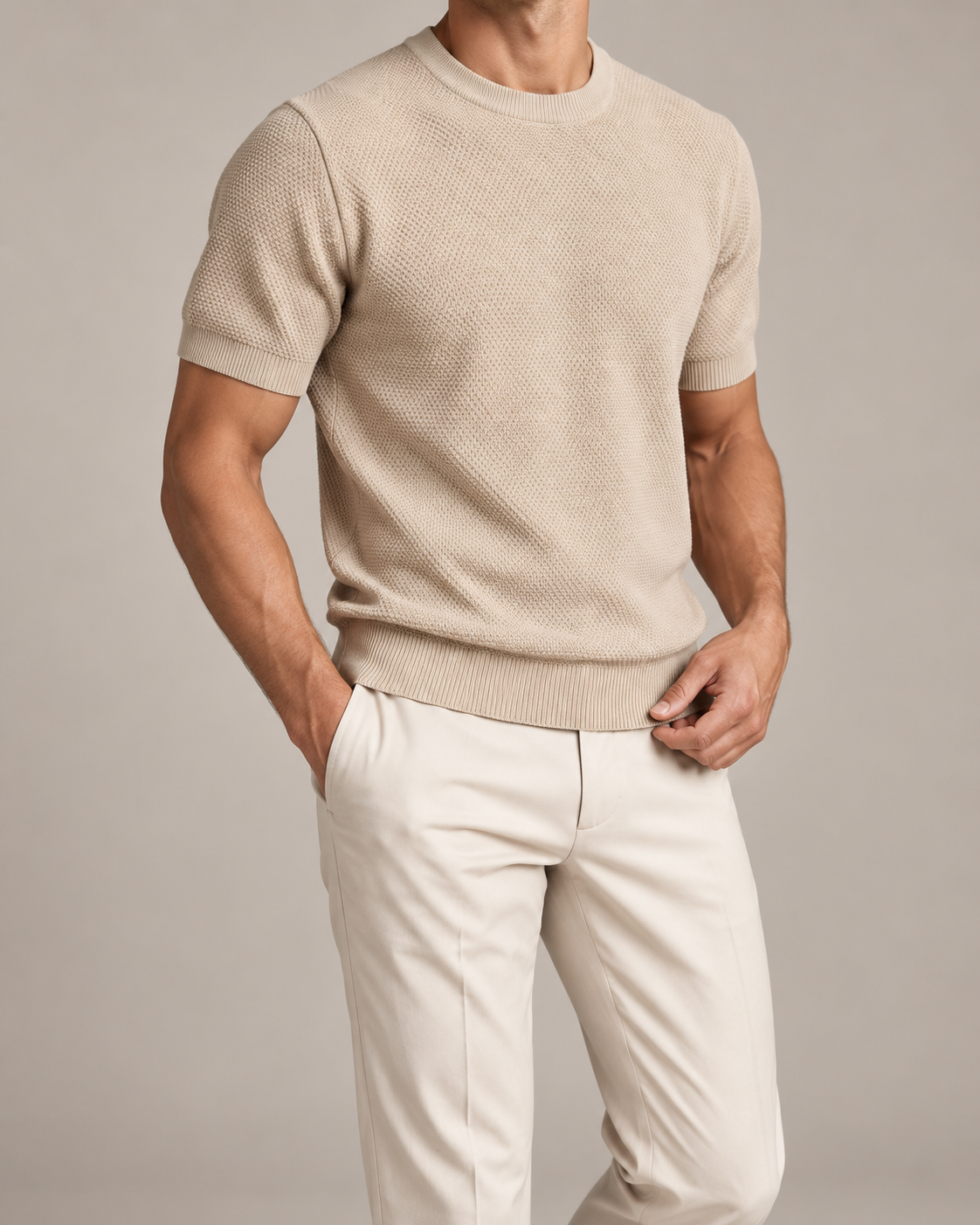 Men’s Old-Money Style Cool-Touch Honeycomb Knit T-Shirt