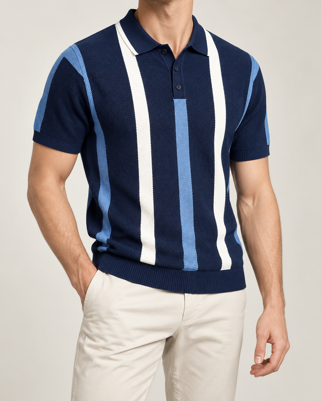 Men’s Old-Money Style Striped Honeycomb Polo Shirt