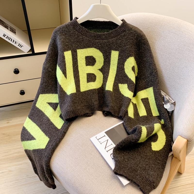 Women's Contrast Letter Jacquard Knit Sweater