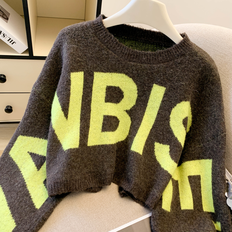 Women's Contrast Letter Jacquard Knit Sweater