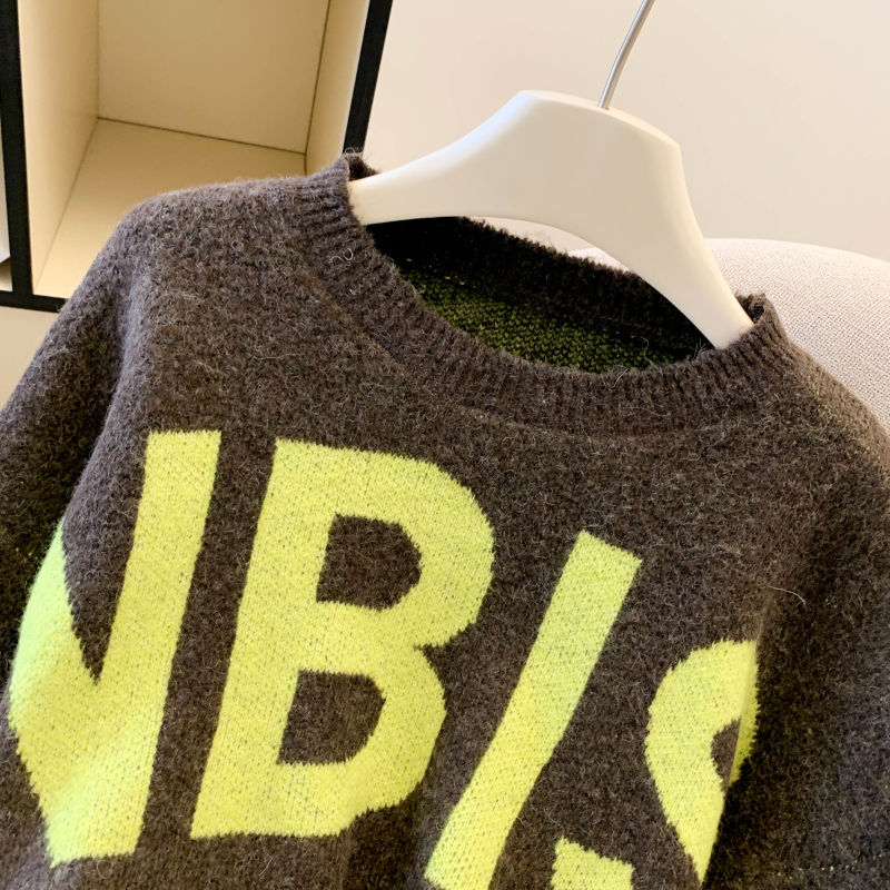 Women's Contrast Letter Jacquard Knit Sweater
