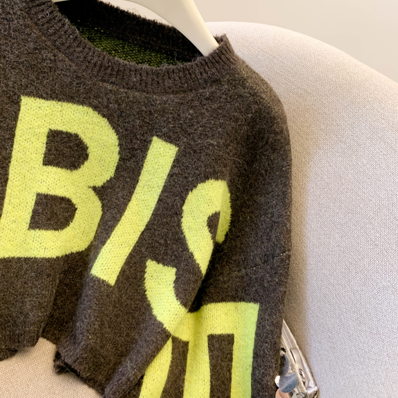 Women's Contrast Letter Jacquard Knit Sweater