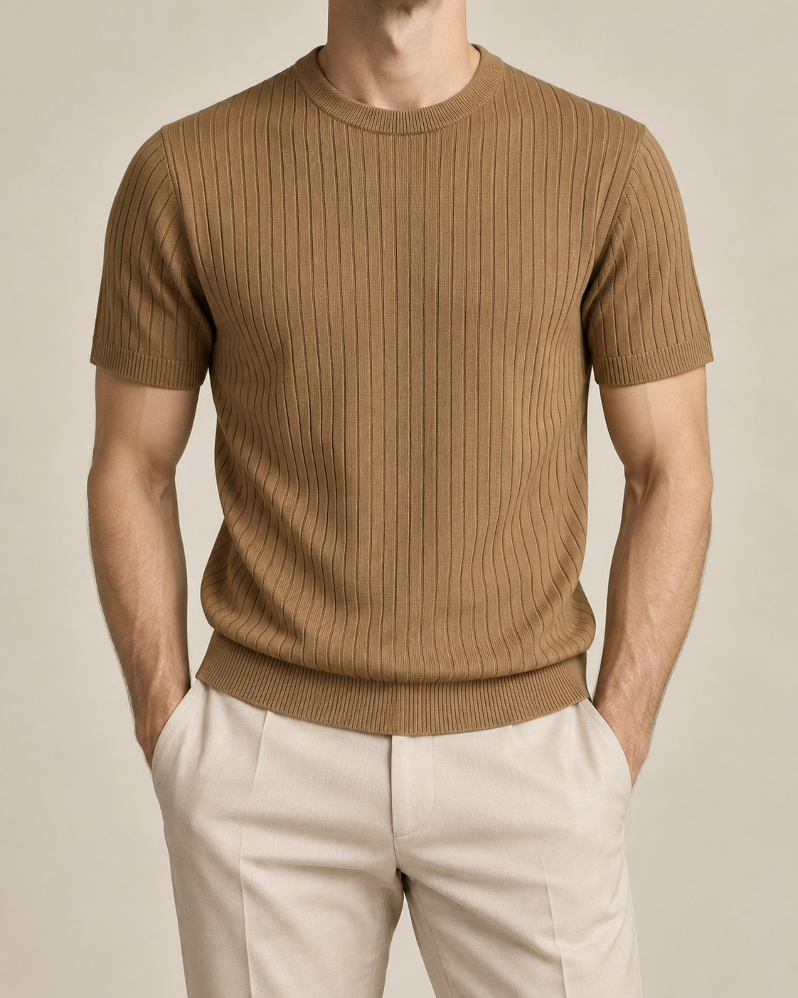 Men's Cooling Ribbed Knit Short Sleeve Shirt