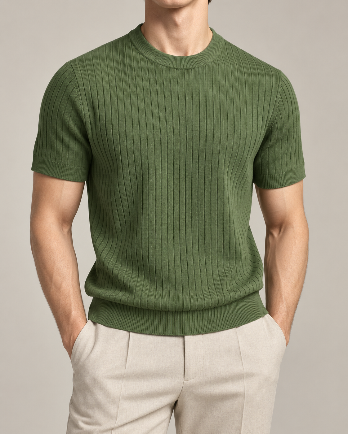 Men's Cooling Ribbed Knit Short Sleeve Shirt