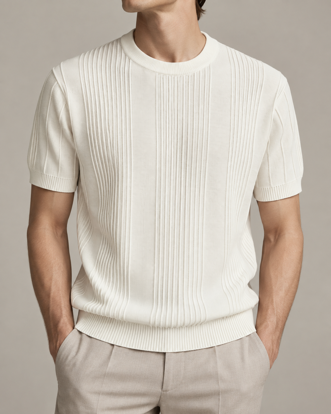 Men's Cooling Vertical Rib Knit Short Sleeve Shirt