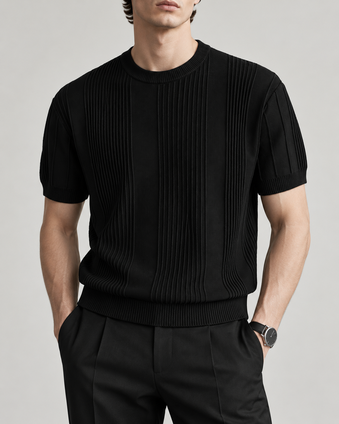 Men's Cooling Vertical Rib Knit Short Sleeve Shirt