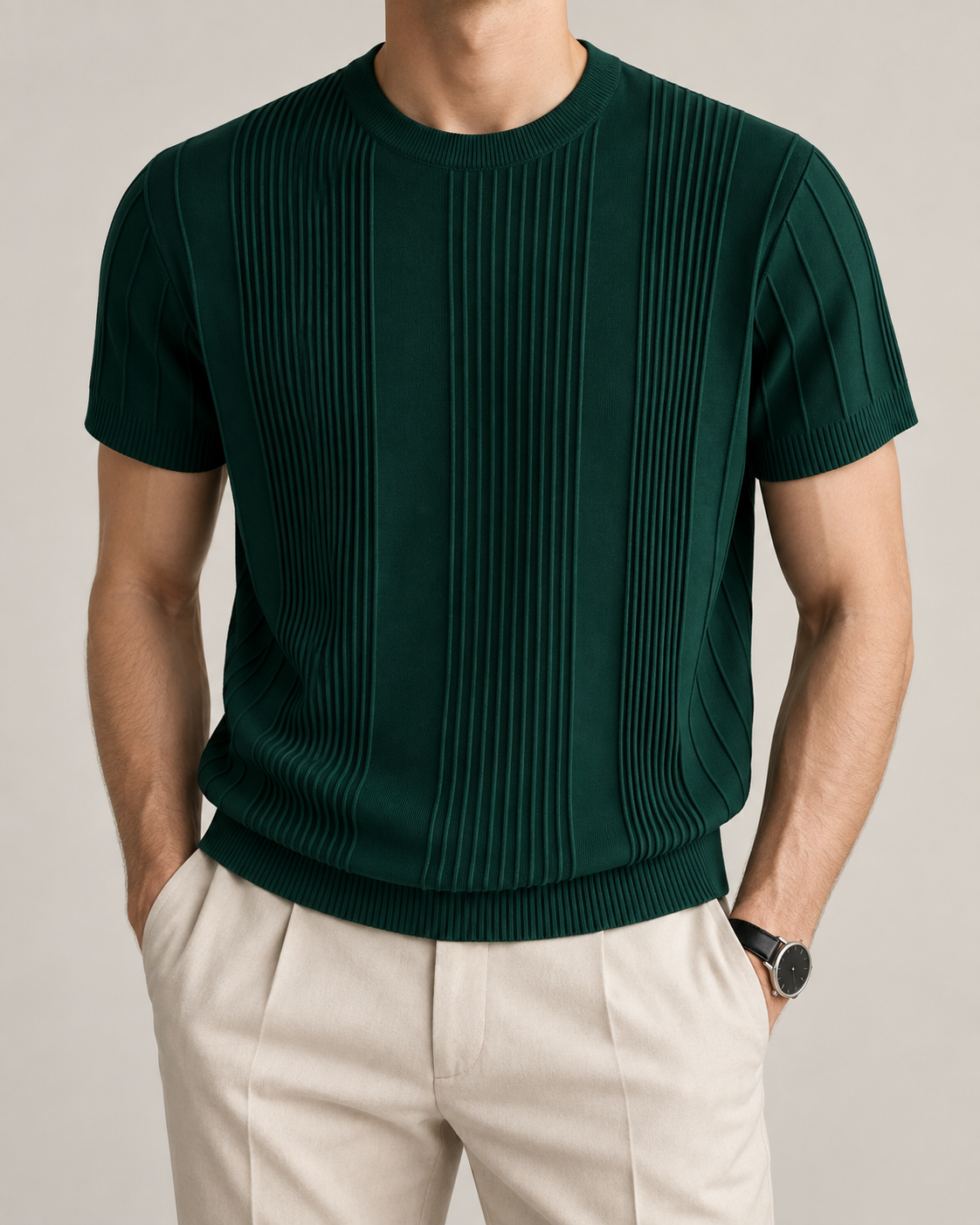 Men's Cooling Vertical Rib Knit Short Sleeve Shirt