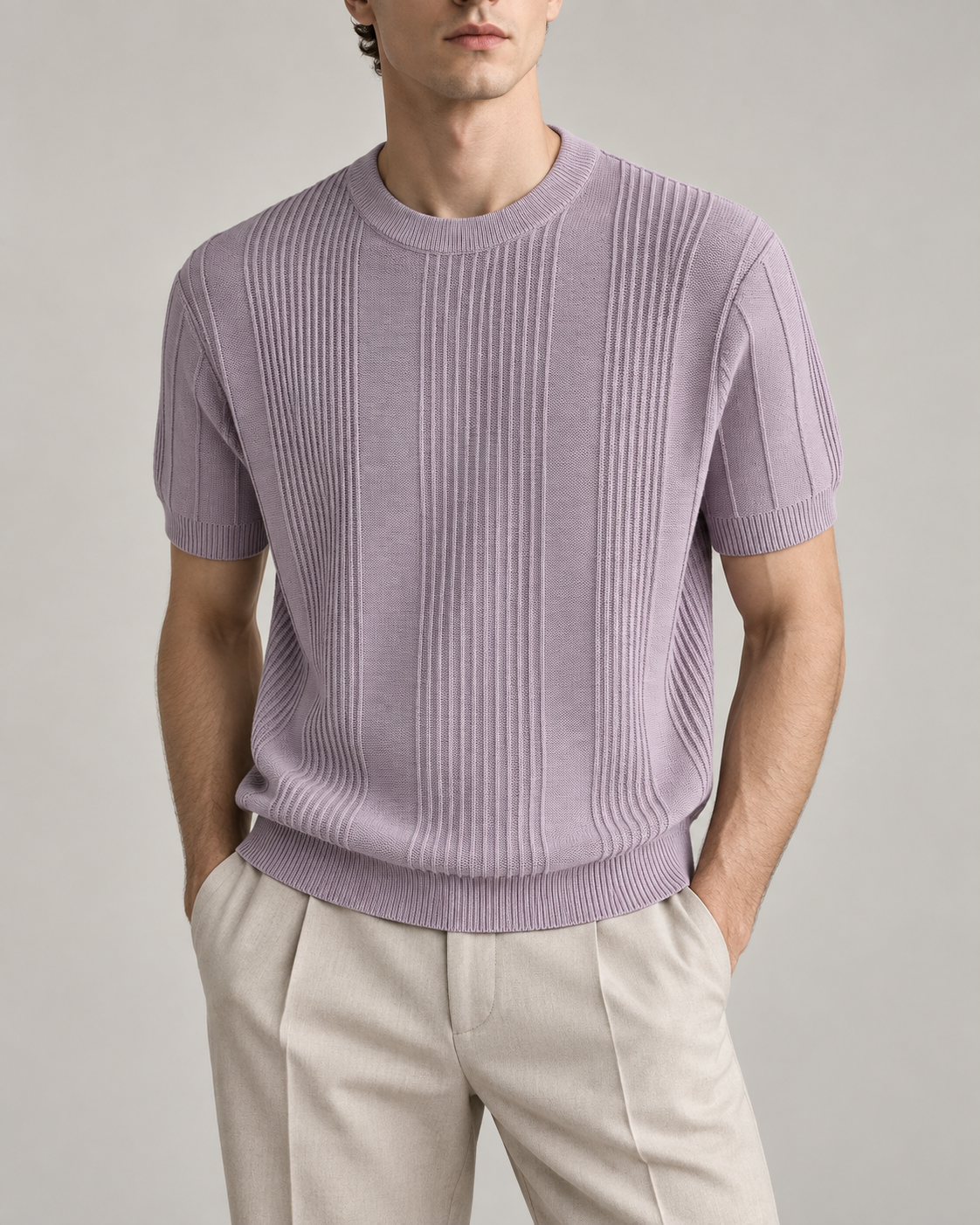 Men's Cooling Vertical Rib Knit Short Sleeve Shirt