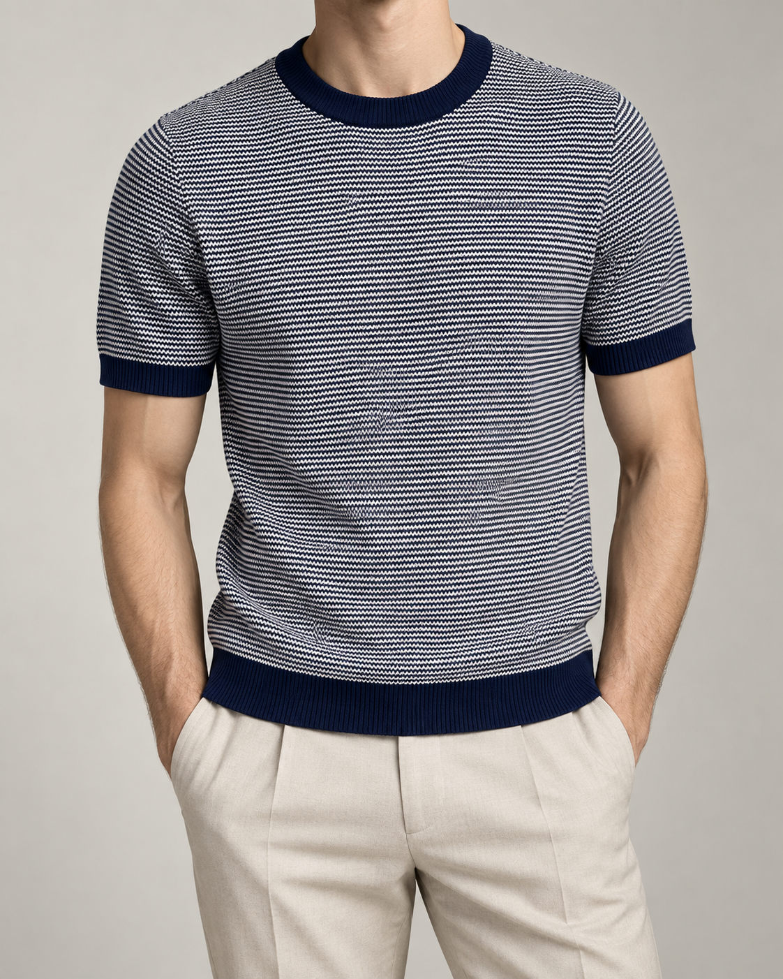 Men's Cooling Striped Knit Short Sleeve Shirt