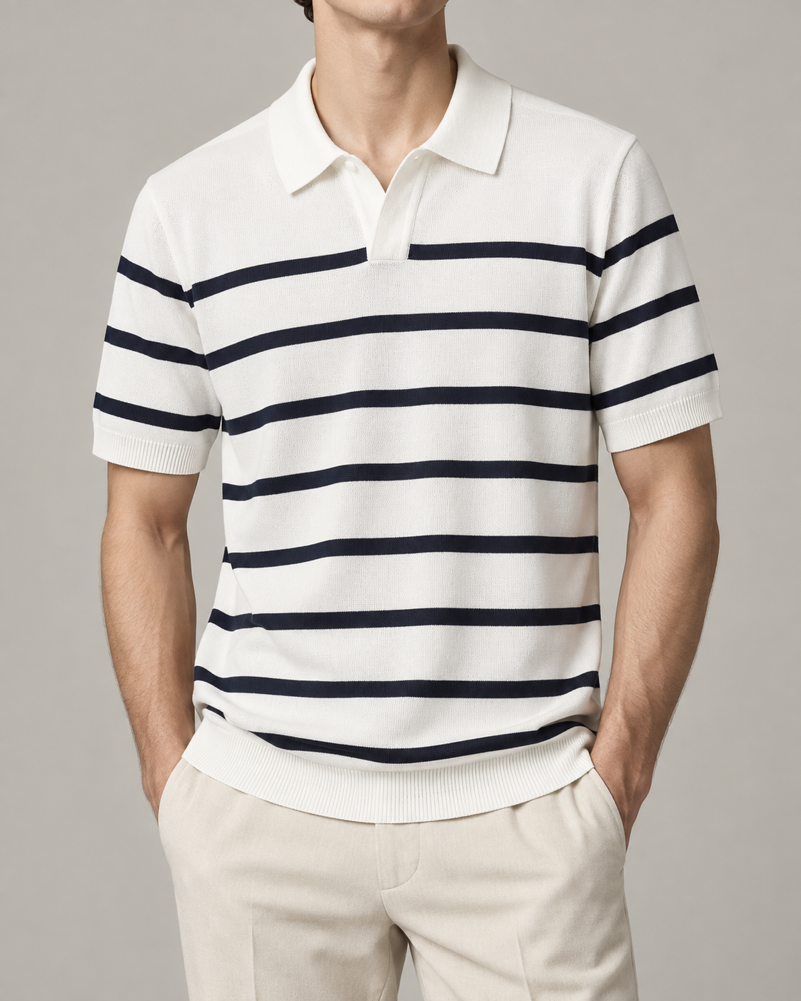 Men's Cooling Horizontal Stripe Knit Short Sleeve Shirt