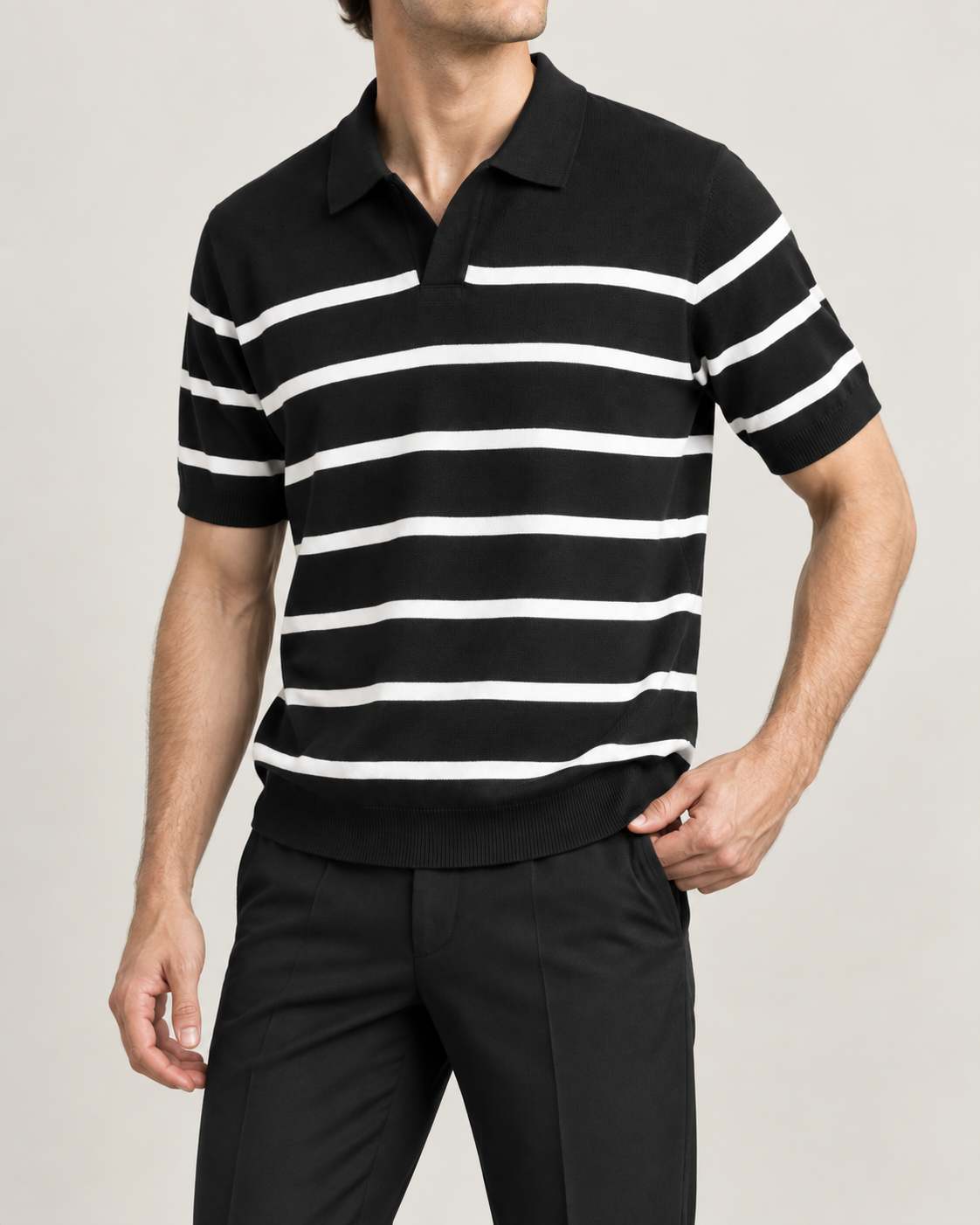 Men's Cooling Horizontal Stripe Knit Short Sleeve Shirt