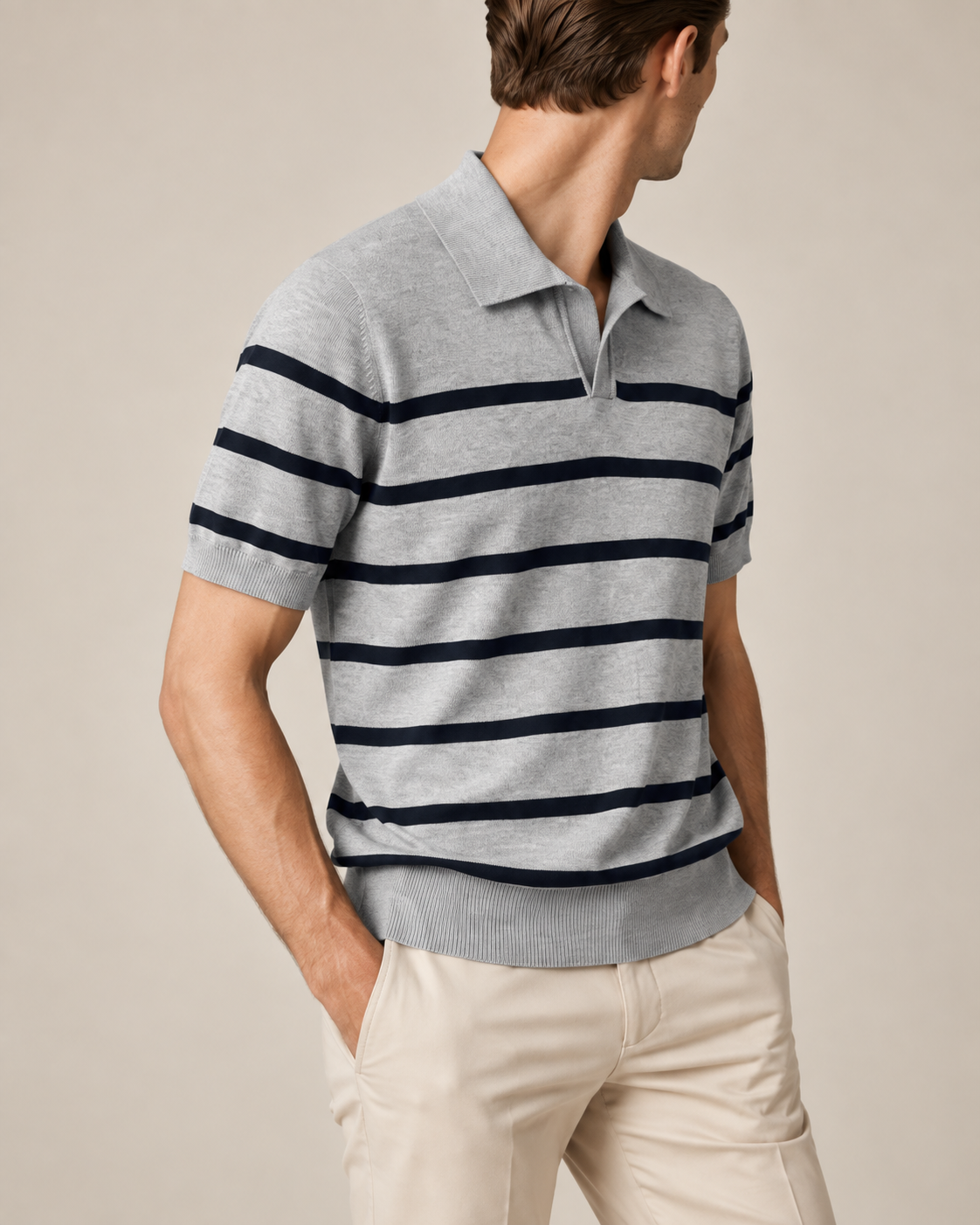 Men's Cooling Horizontal Stripe Knit Short Sleeve Shirt