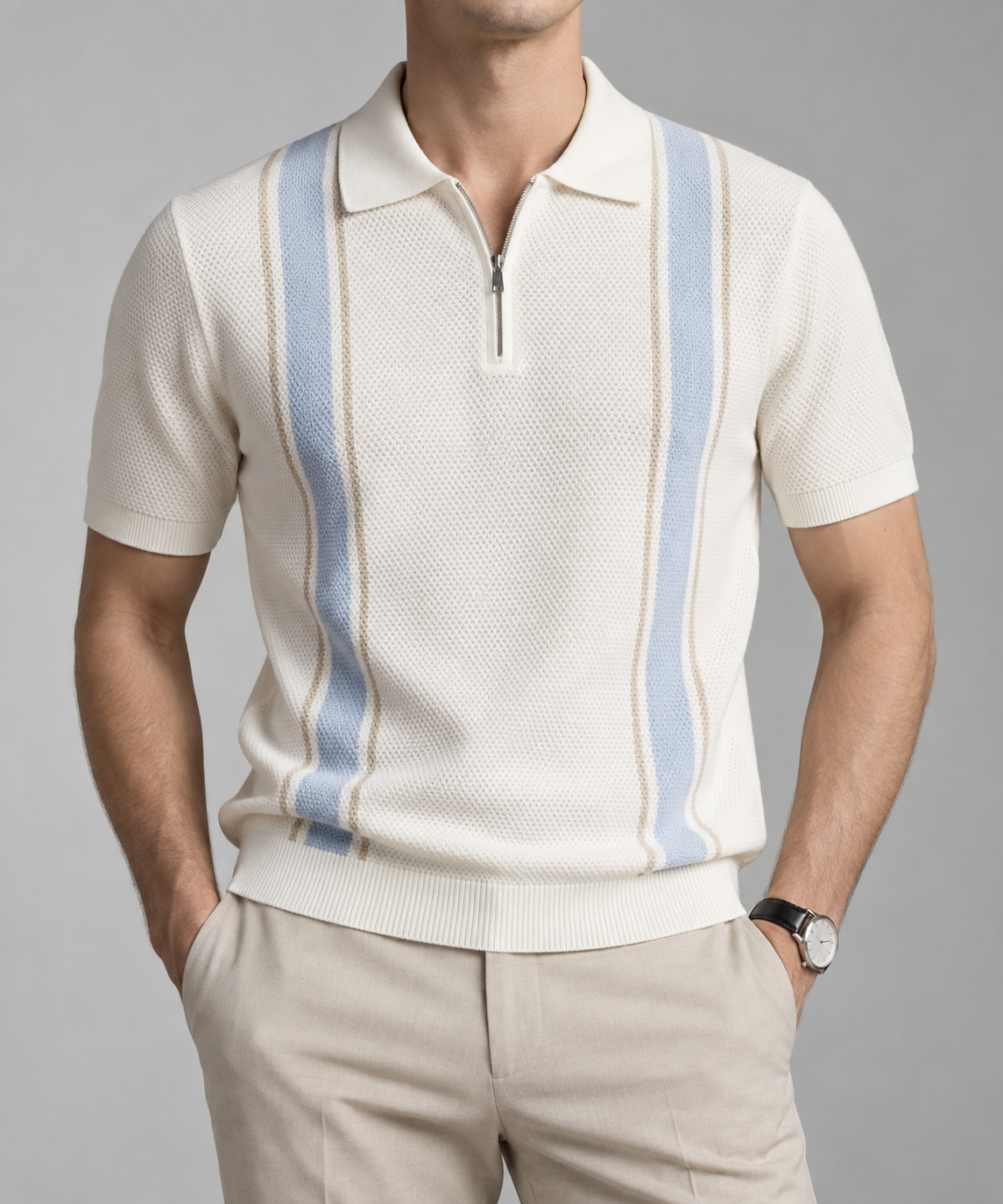 Men's Cooling Honeycomb Knit Half Zip Polo Shirt