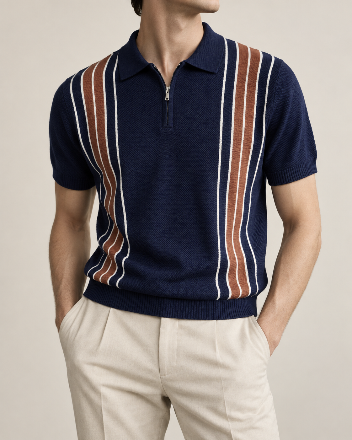 Men's Cooling Honeycomb Knit Half Zip Polo Shirt