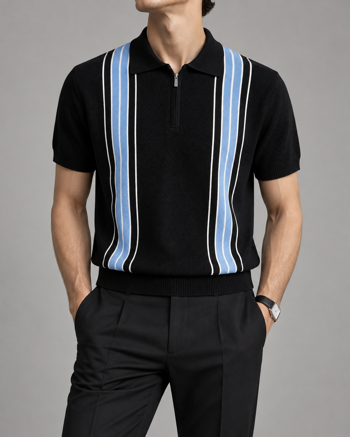 Men's Cooling Honeycomb Knit Half Zip Polo Shirt