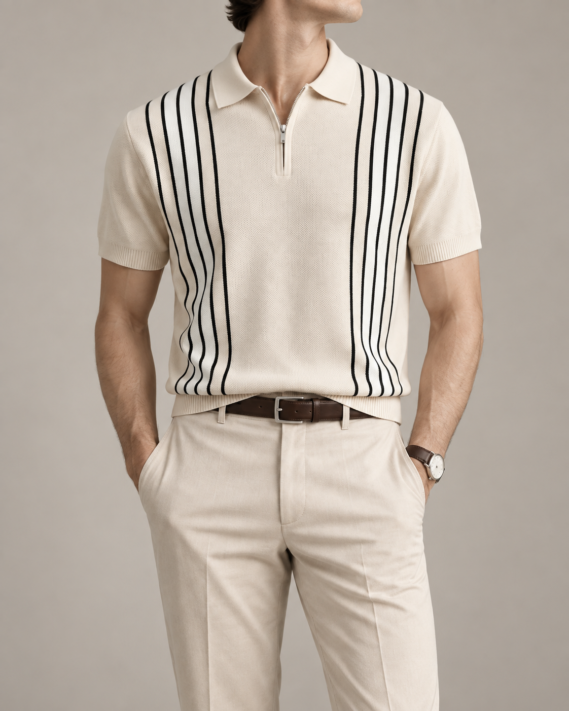 Men's Cooling Honeycomb Knit Half Zip Polo Shirt