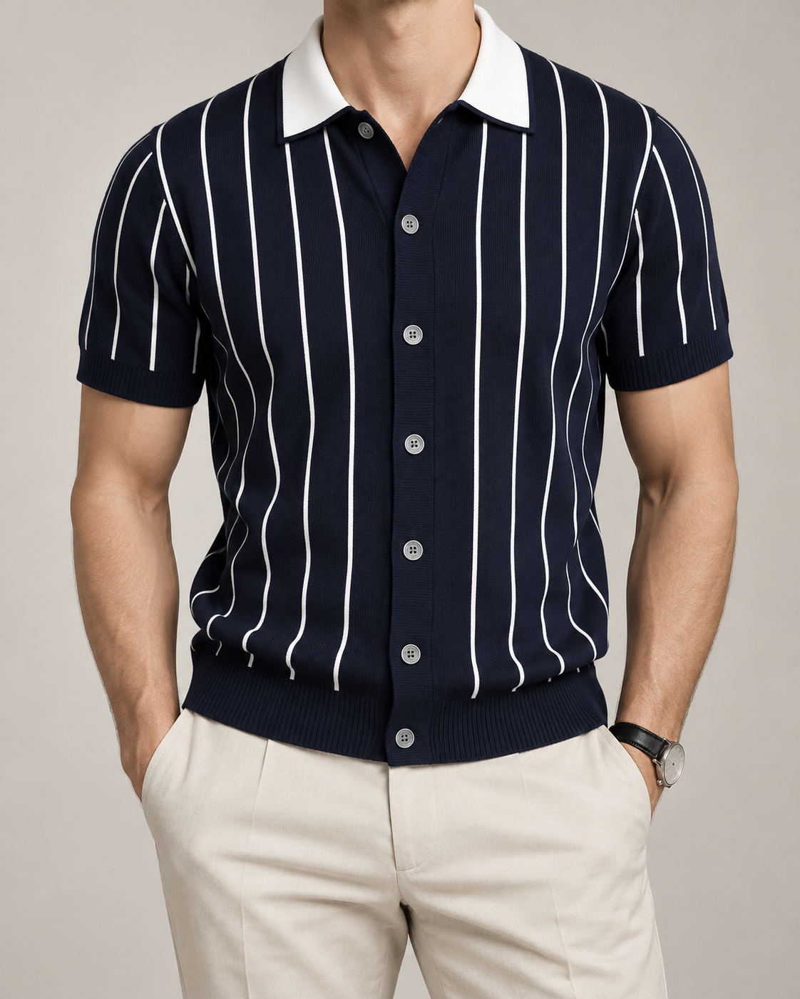 Men's Cooling Jacquard Knit Button Polo Shirt