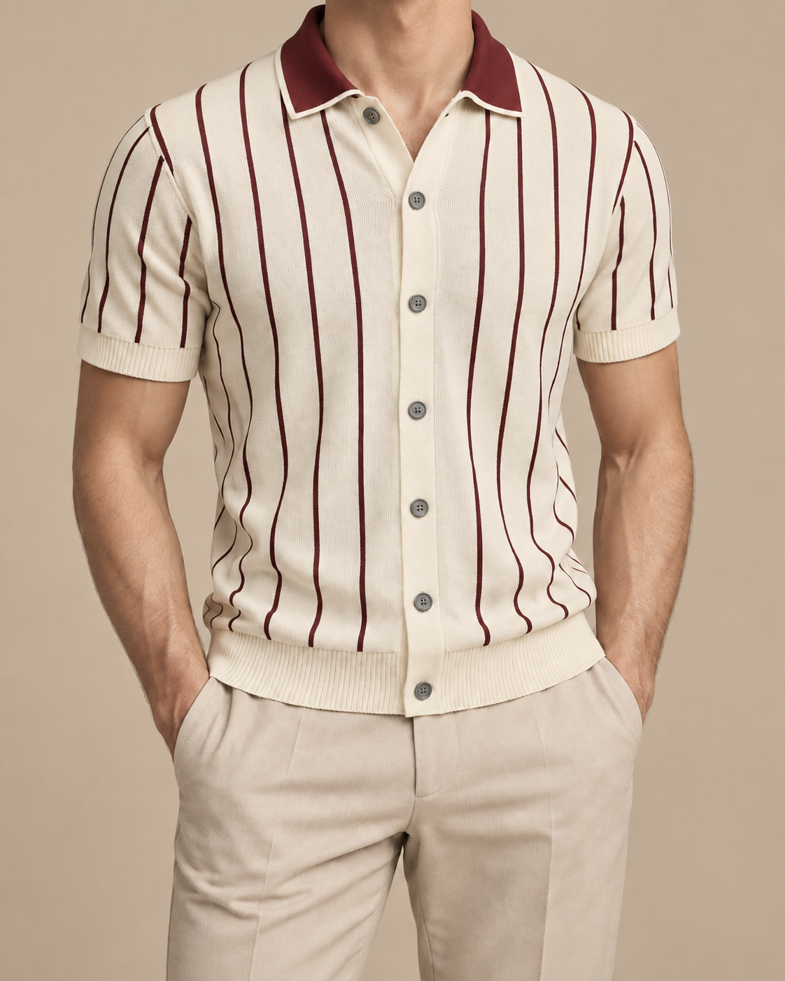 Men's Cooling Jacquard Knit Button Polo Shirt