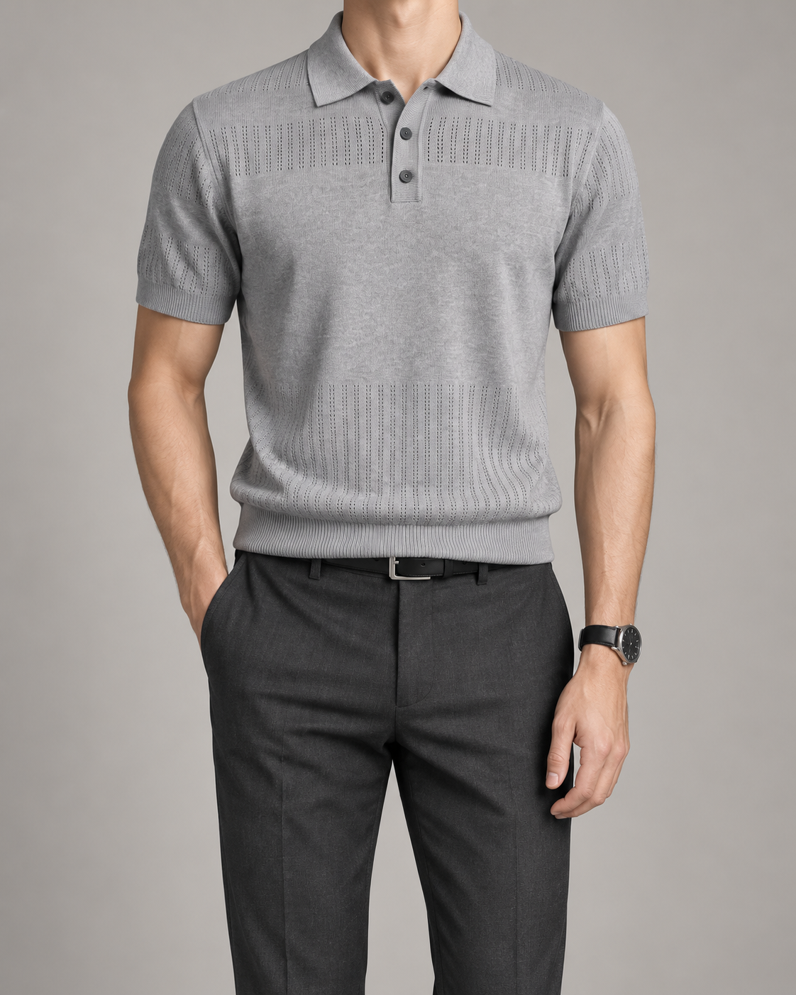 Men's Cooling Openwork Knit Short Sleeve Shirt
