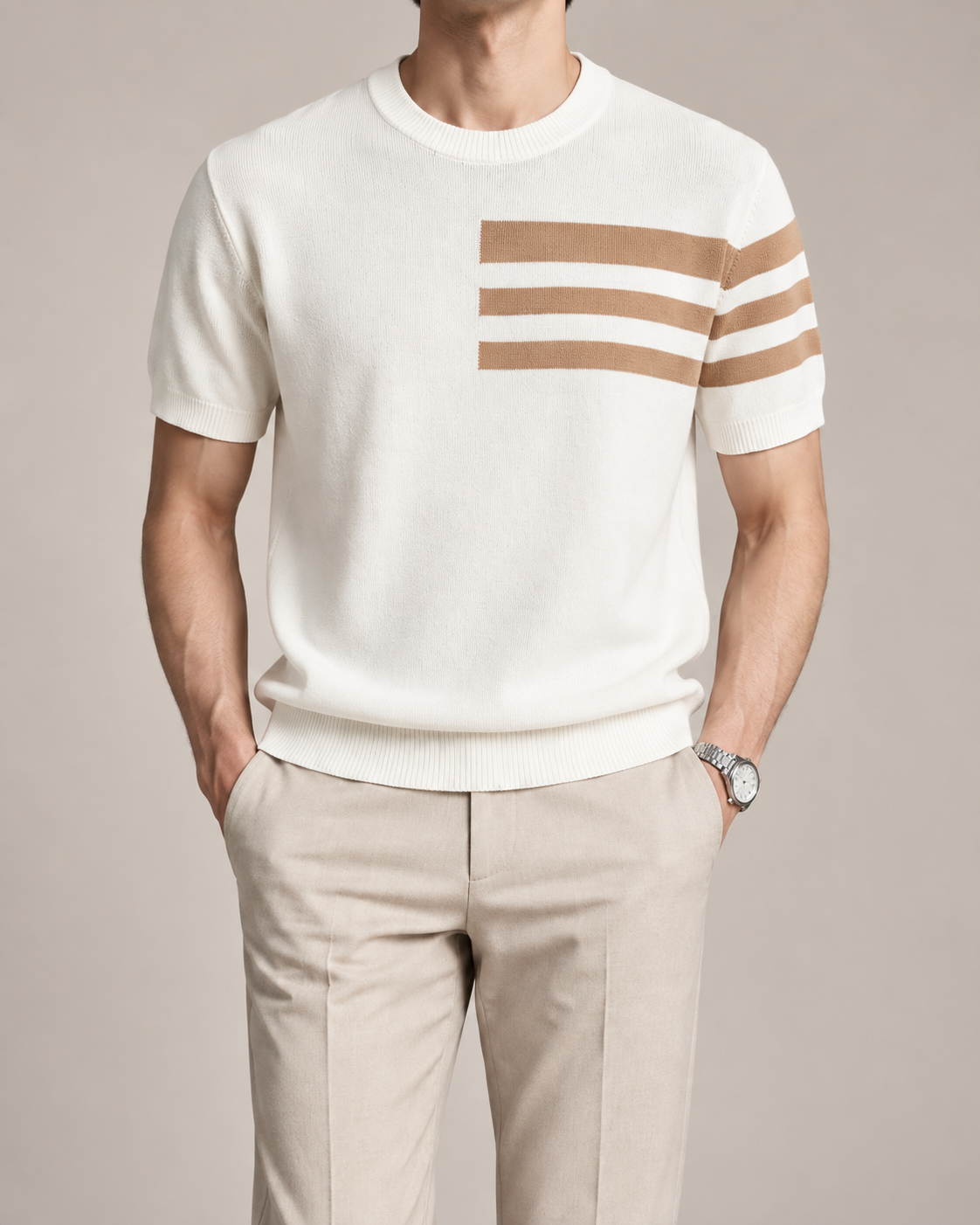 Men's Cooling Stripe Jacquard Knit Short Sleeve Shirt