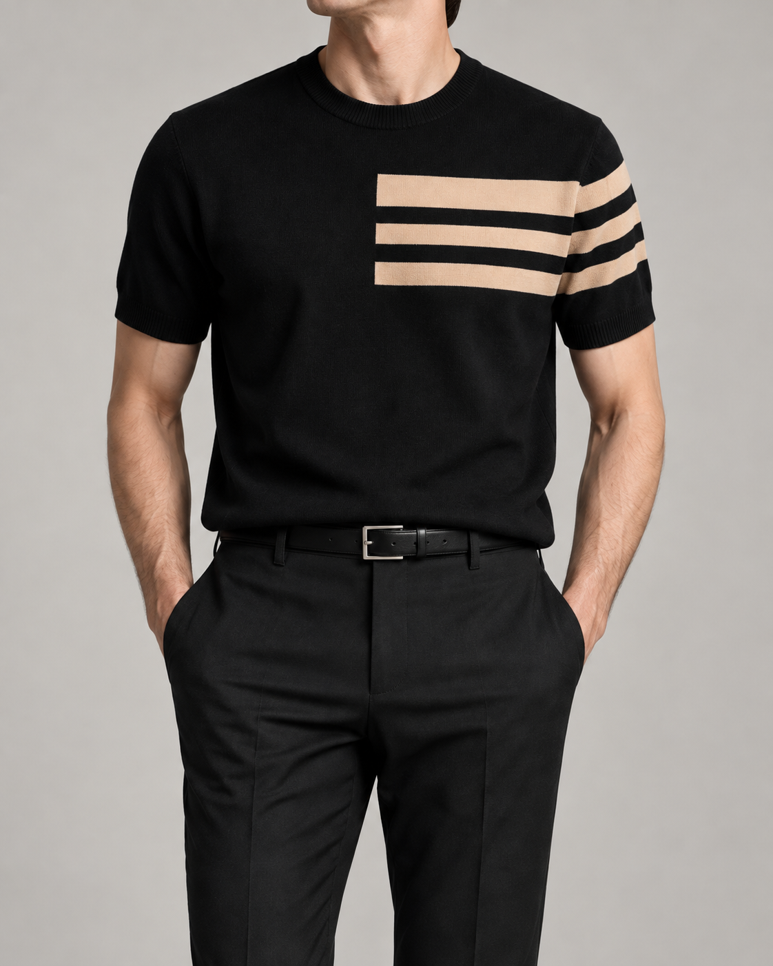 Men's Cooling Stripe Jacquard Knit Short Sleeve Shirt