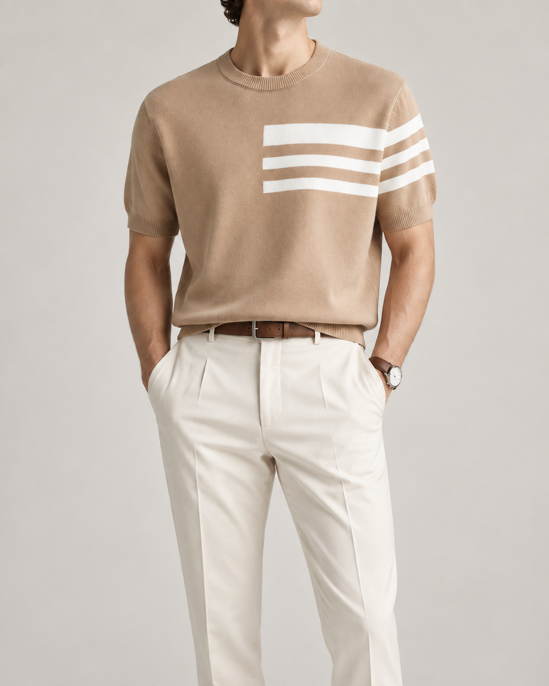 Men's Cooling Stripe Jacquard Knit Short Sleeve Shirt