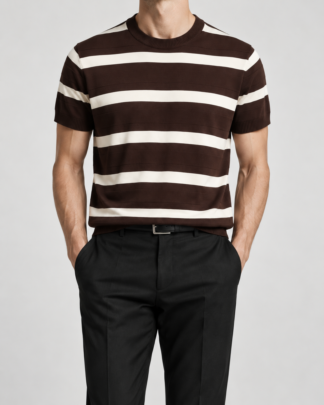 Men's Cooling Striped Knit Crew Neck Shirt
