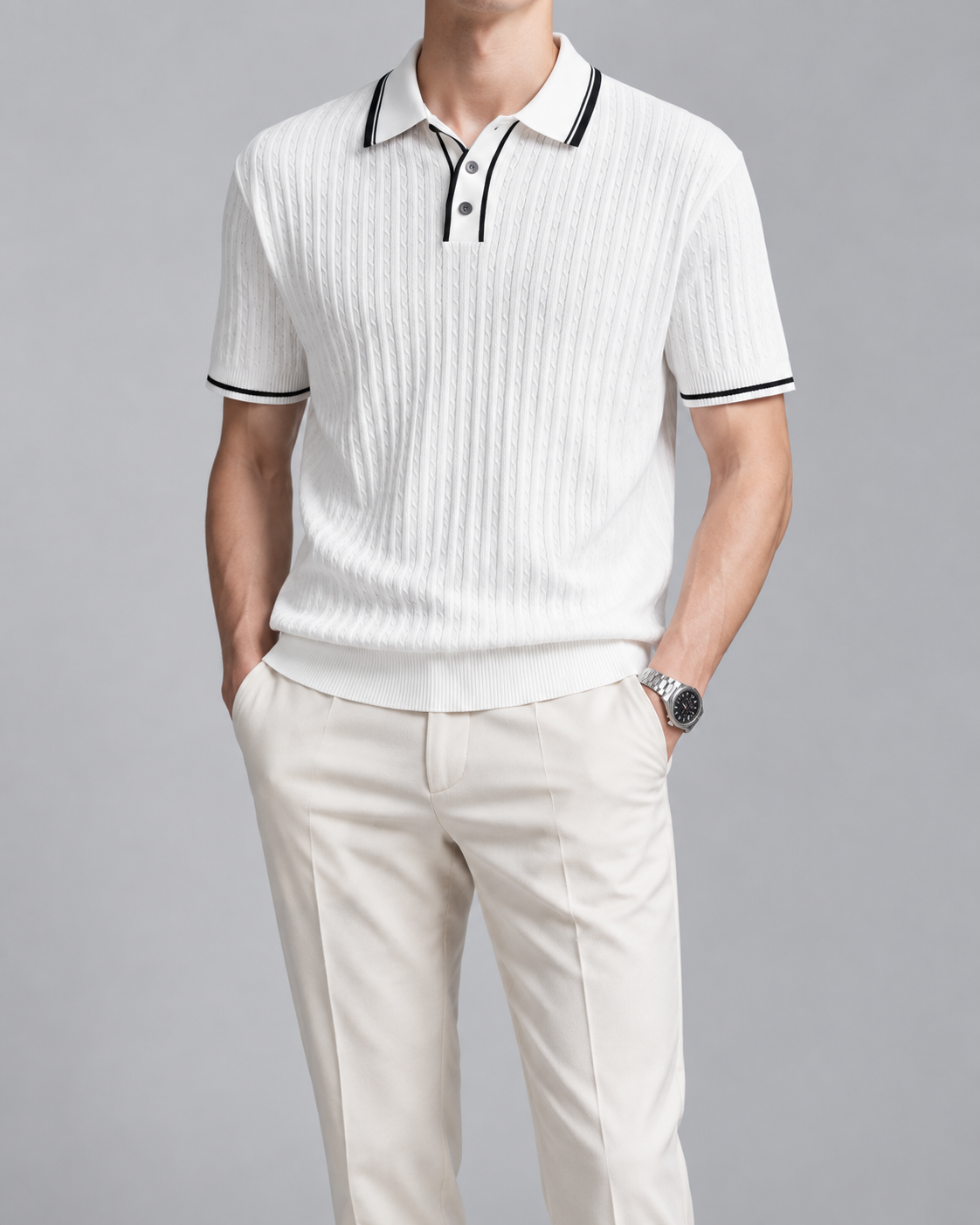 Men's Cooling Cable Knit Polo Shirt