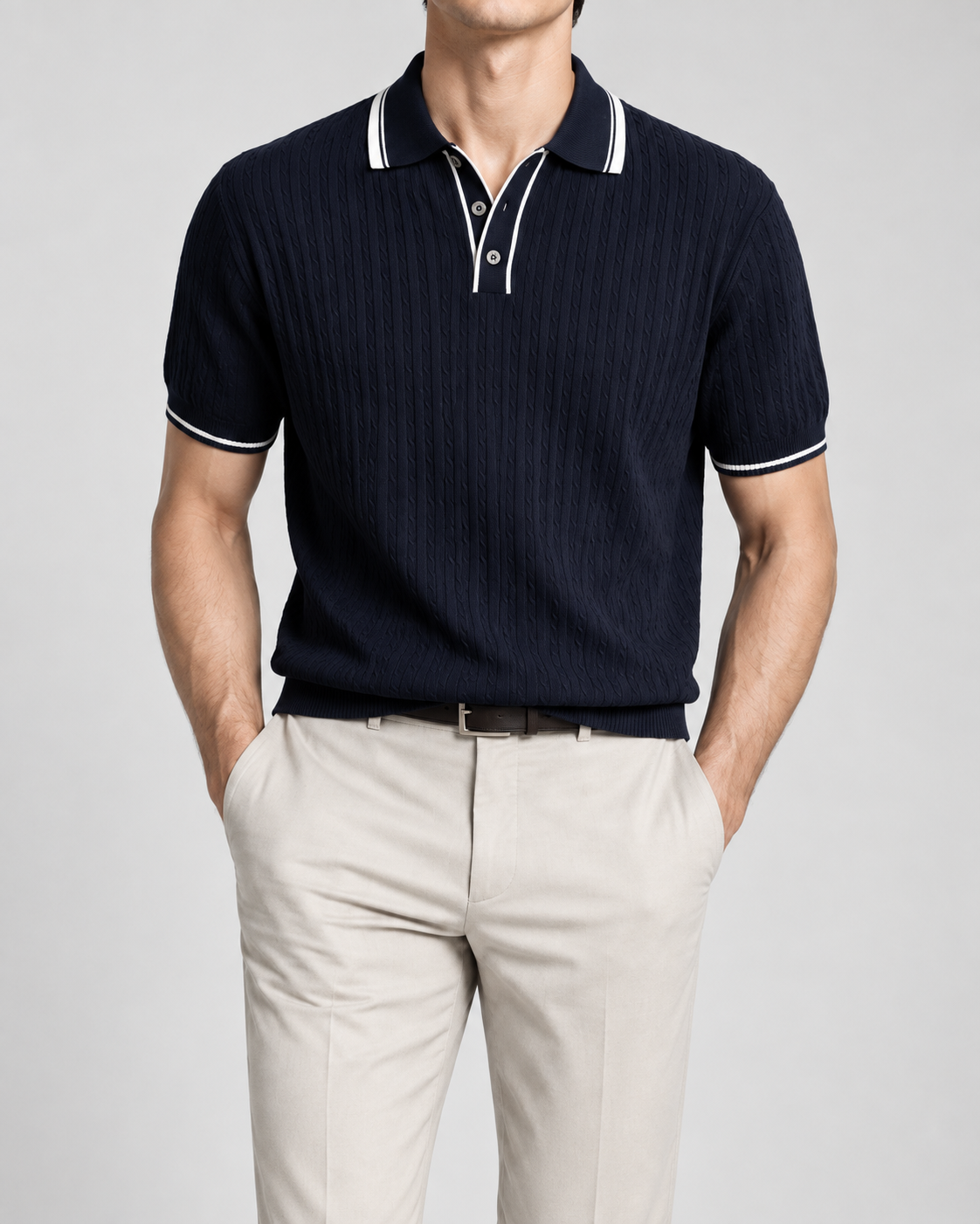 Men's Cooling Cable Knit Polo Shirt