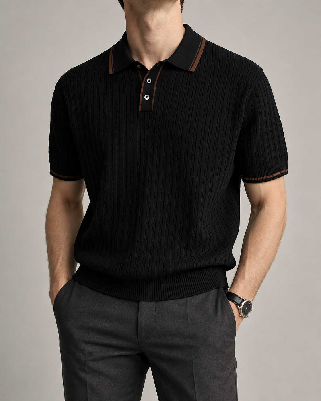Men's Cooling Cable Knit Polo Shirt