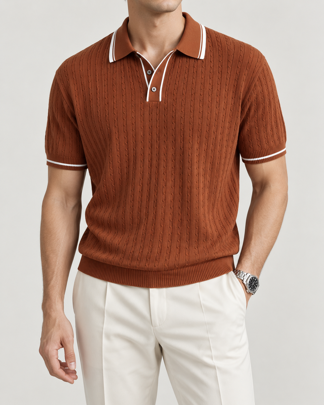Men's Cooling Cable Knit Polo Shirt