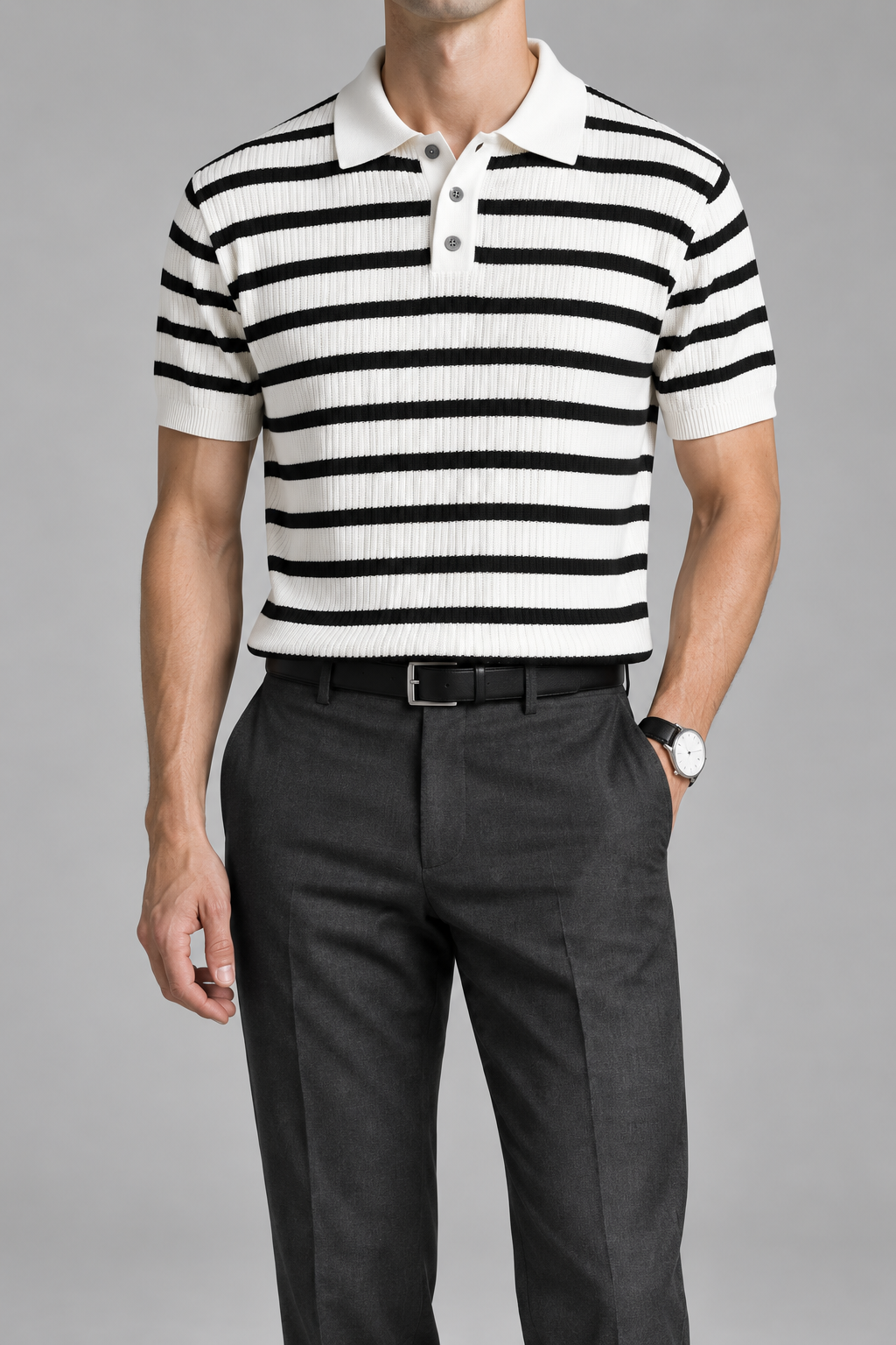 Men's Cooling Contrast Stripe Knit Polo