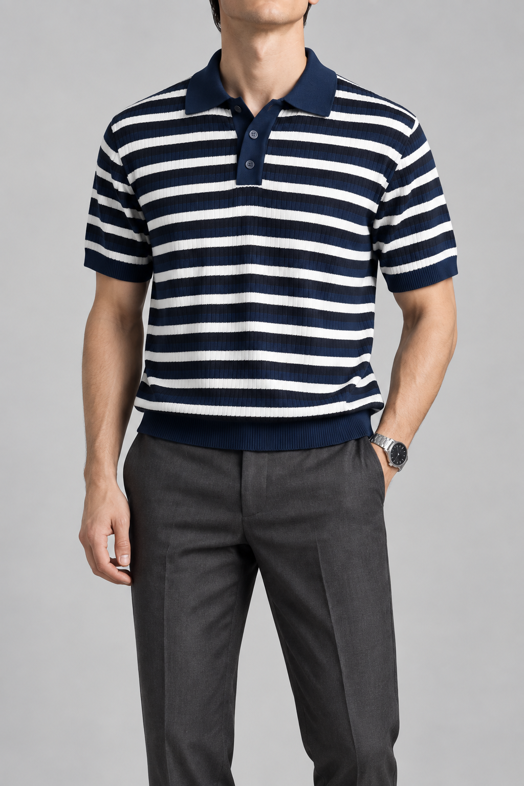 Men's Cooling Contrast Stripe Knit Polo