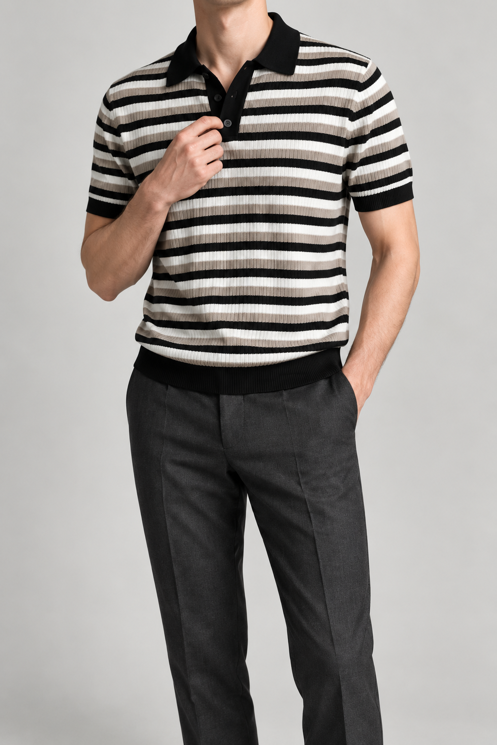 Men's Cooling Contrast Stripe Knit Polo