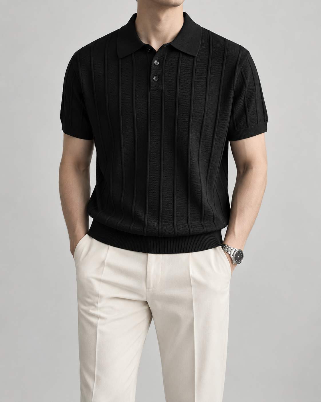 Men's Cooling Vertical Rib Knit Polo