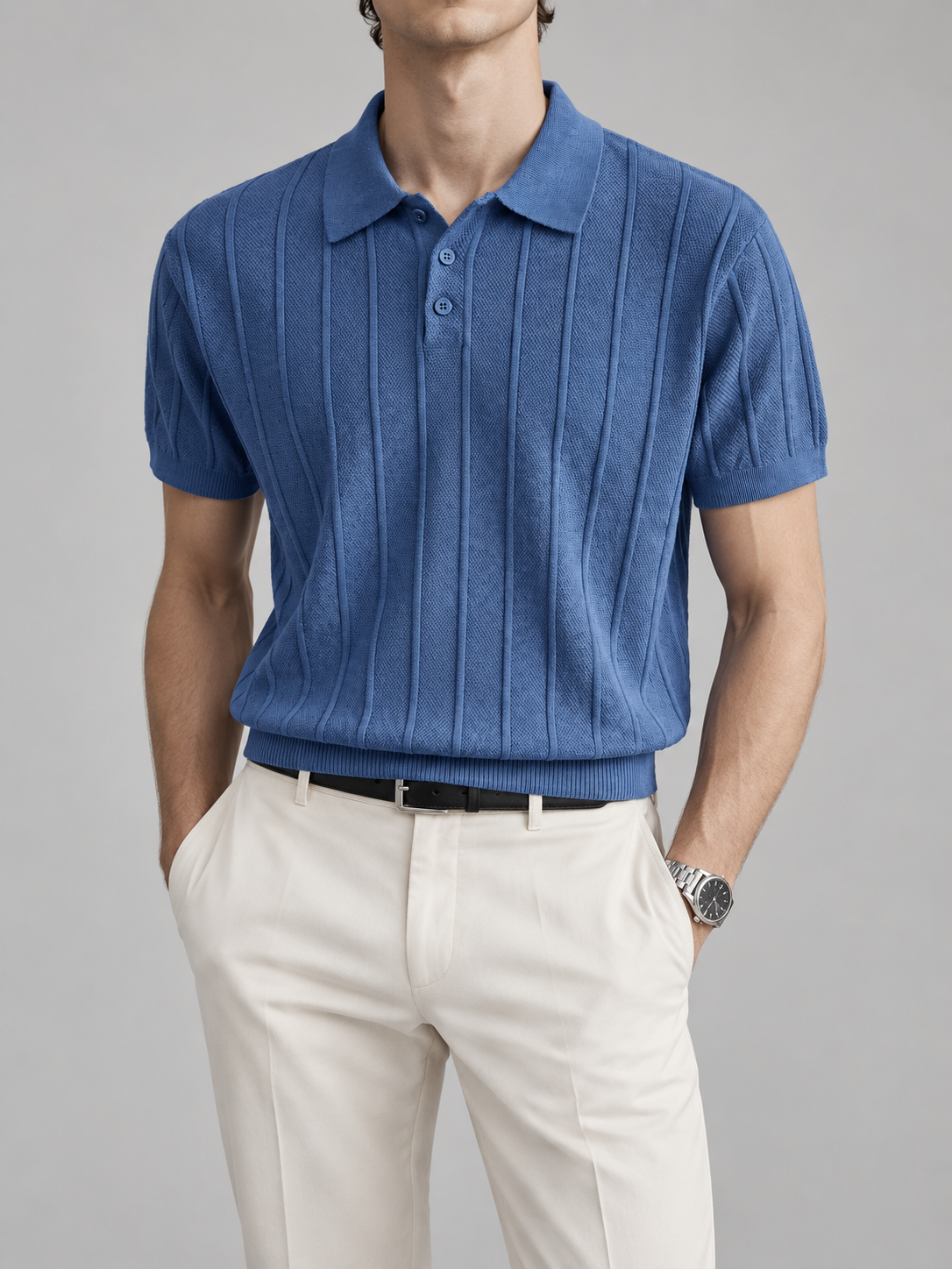 Men's Cooling Vertical Rib Knit Polo