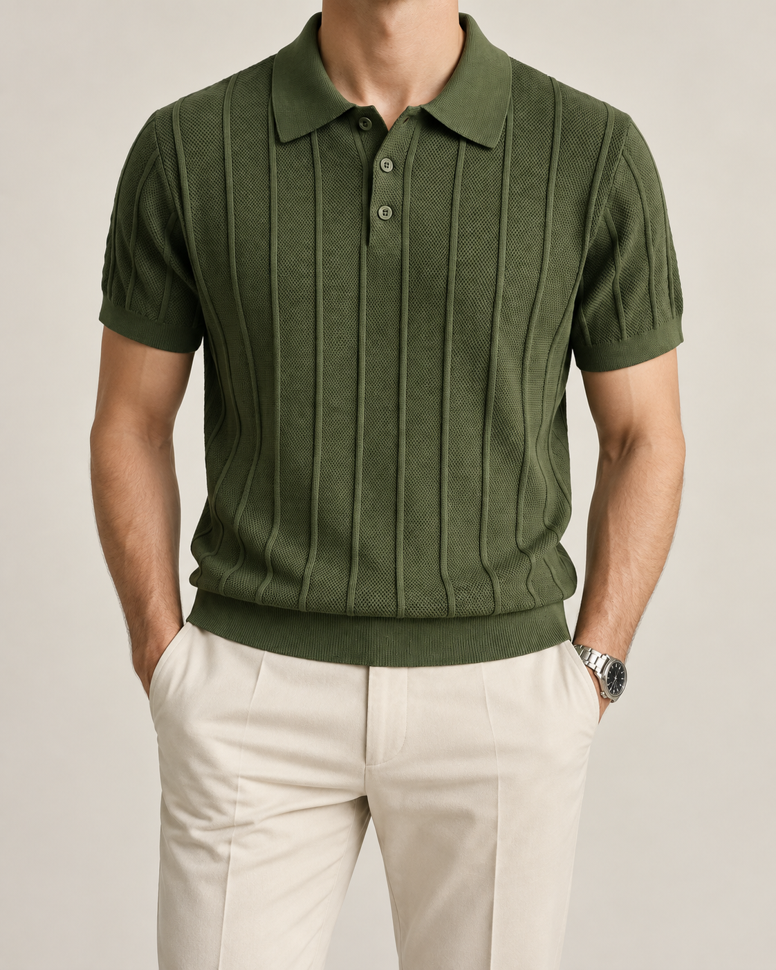 Men's Cooling Vertical Rib Knit Polo