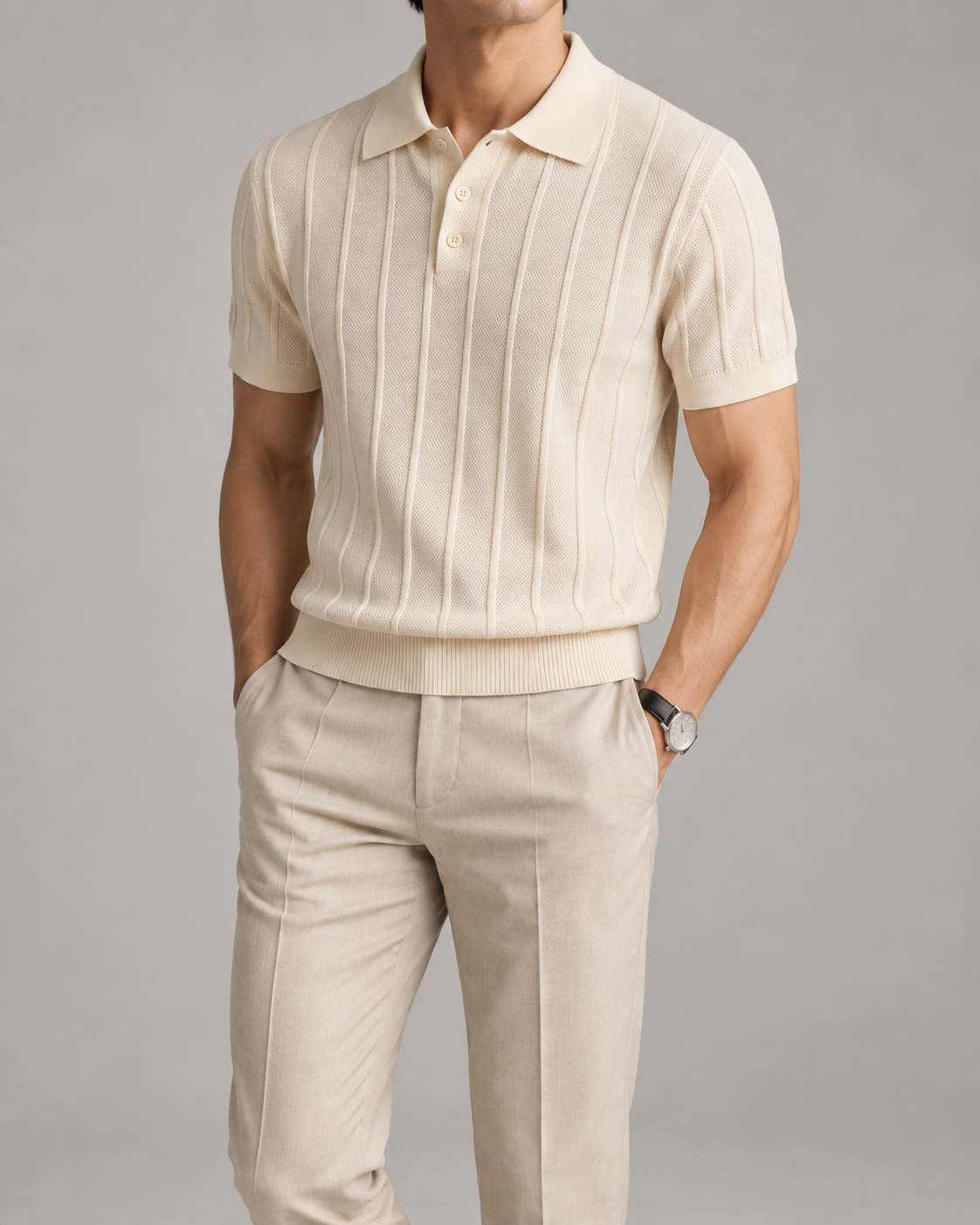 Men's Cooling Vertical Rib Knit Polo