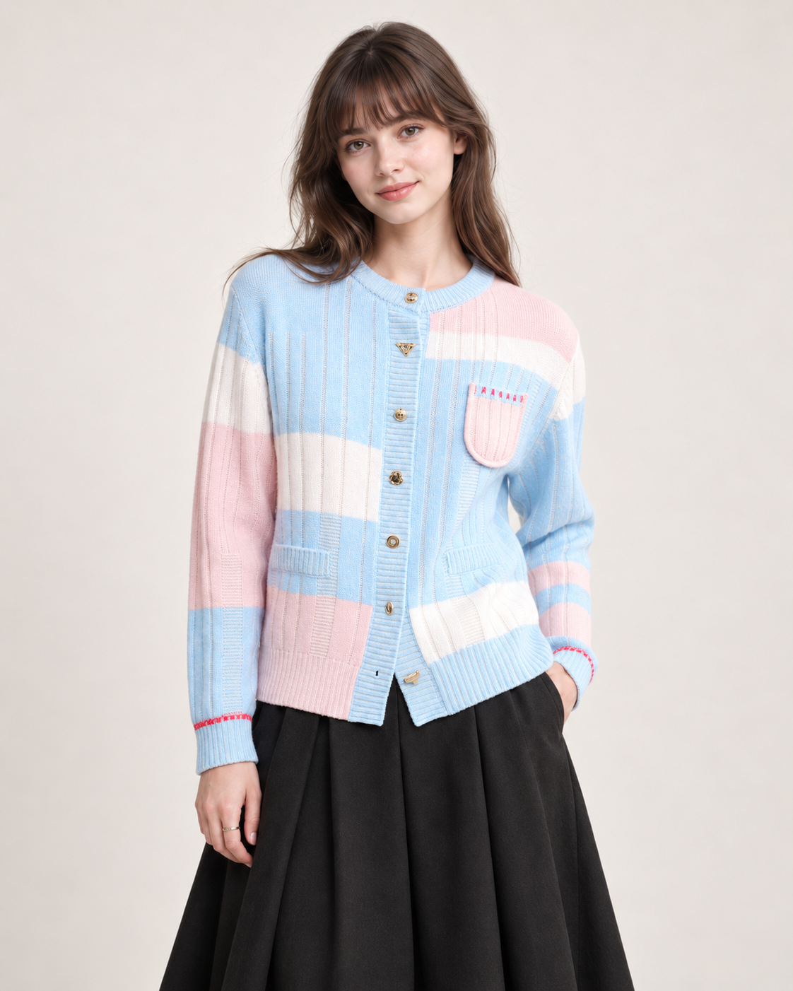 Women's Macaron Colorblock Ribbed Knit Cardigan