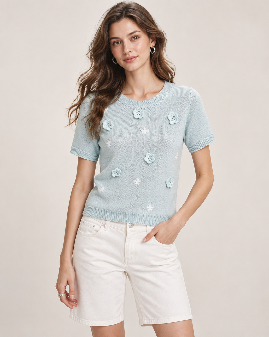 Women Summer Handmade 3D Floral Knit Top