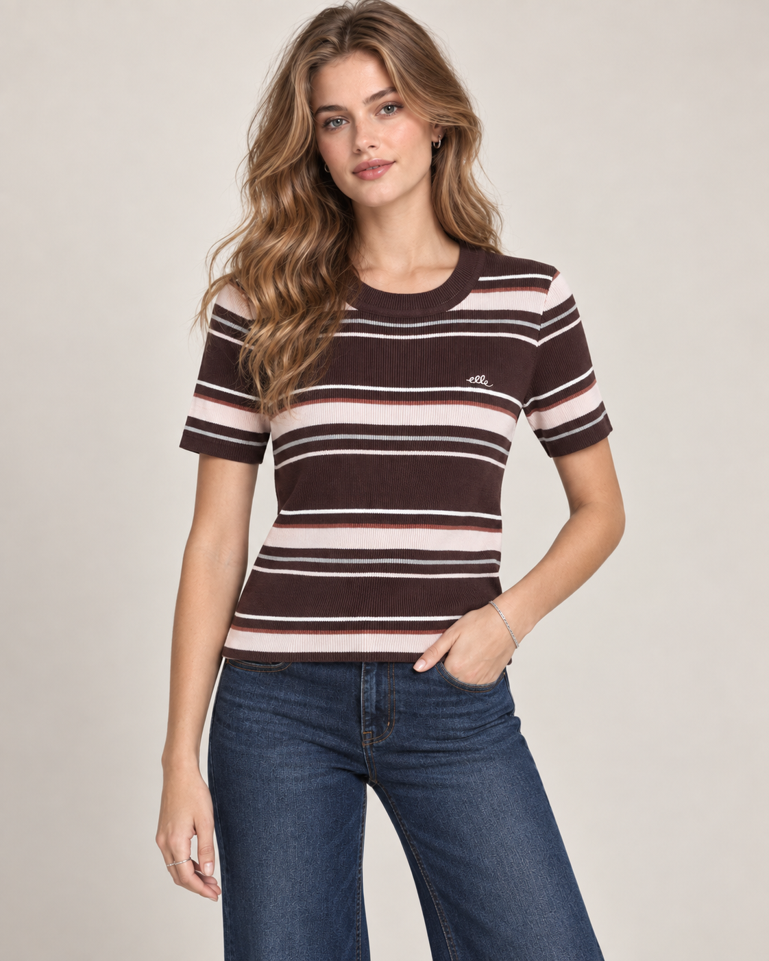 Women's Retro Contrast Stripe Knit T-Shirt Top