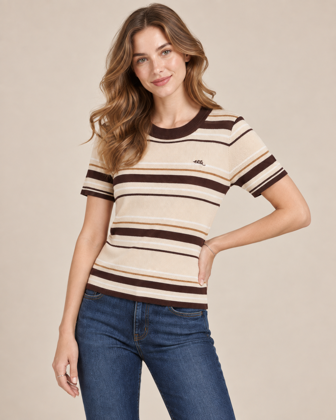 Women's Retro Contrast Stripe Knit T-Shirt Top