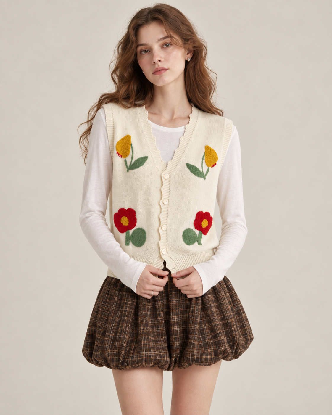 Women's French Floral Embroidered Knit Vest