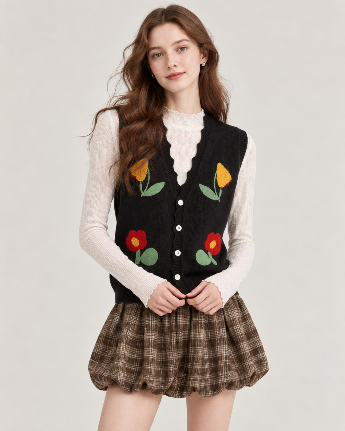 Women's French Floral Embroidered Knit Vest