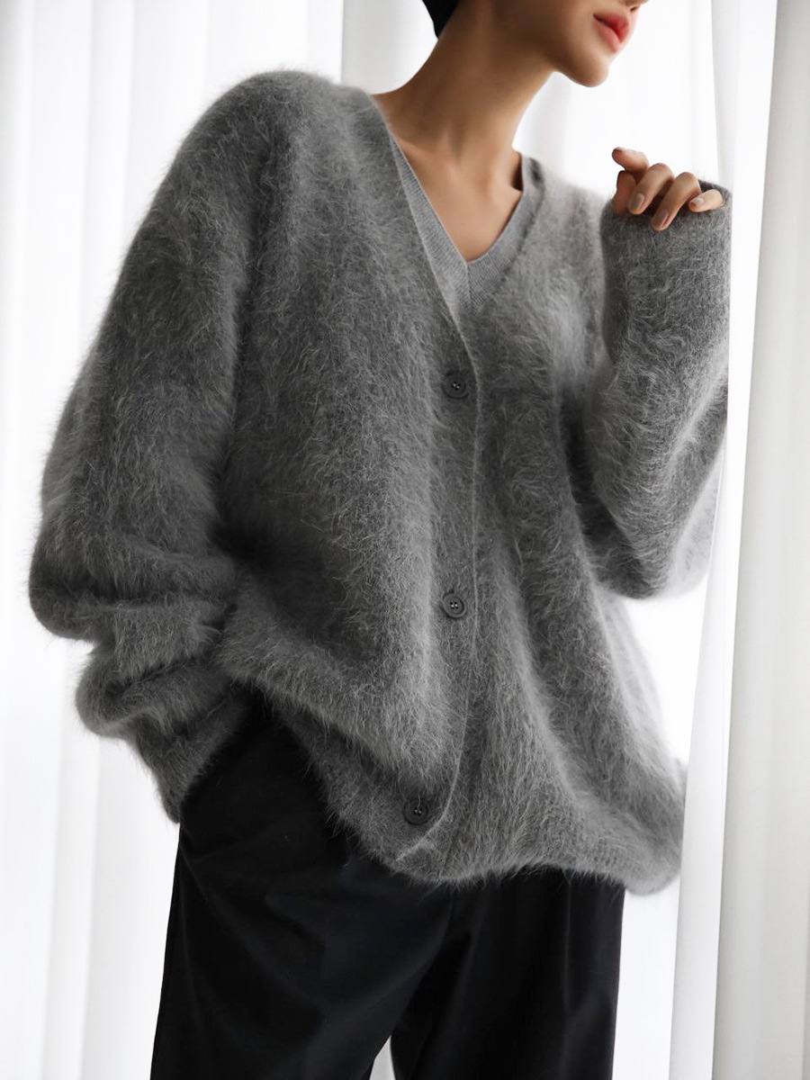 Women's Fluffy V-Neck Knit Cardigan