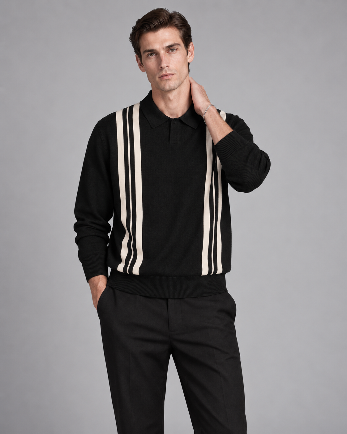 Men’s Old-Money Style Wave Knit Shirt