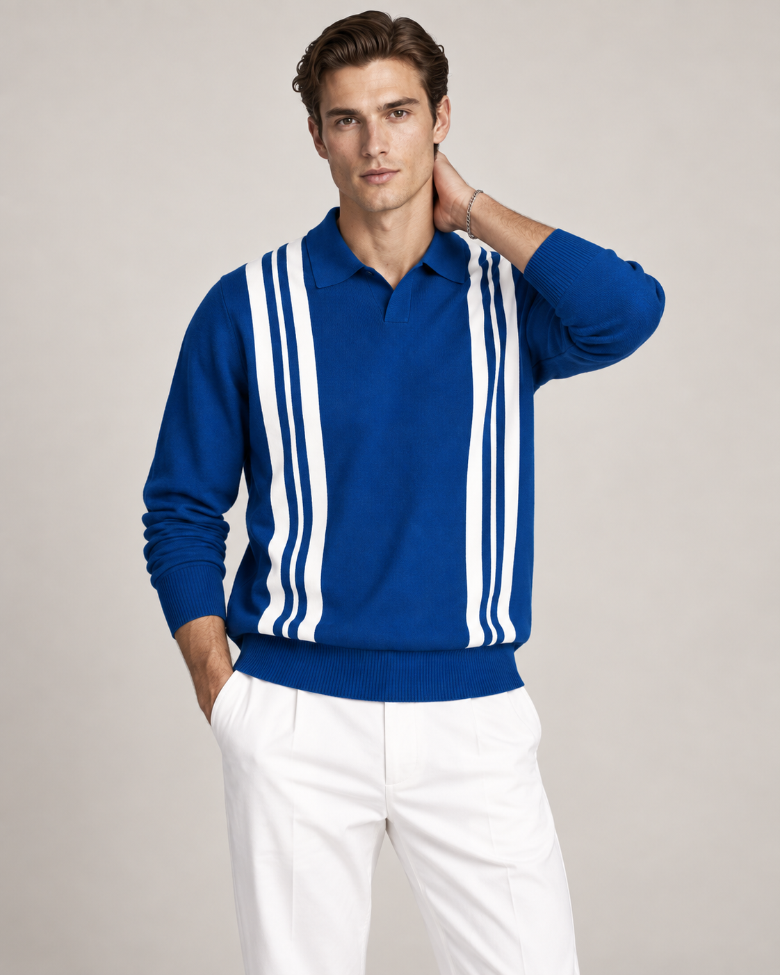 Men’s Old-Money Style Wave Knit Shirt